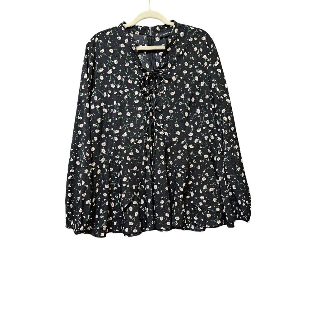 Lane Bryant Blouse Womens Size 16 Black Floral Daisy Flowy Career Long‎ Sleeve